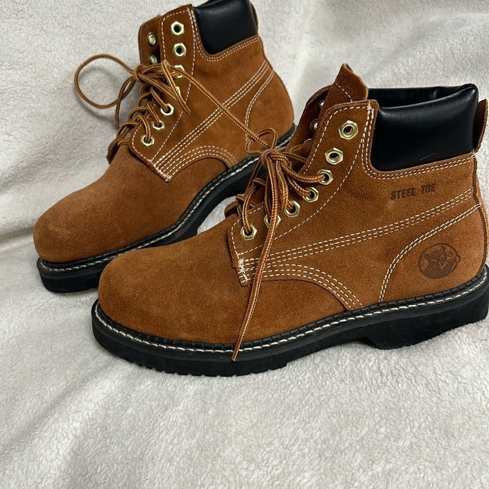 Cat's Paw Steel Toe Leather/ Suede Work Boots, ,Size 7.5 Lace Up High Tops NWOT